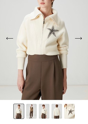 Nakışlı Bej Kısa Triko Kadın Kazak - Görsel 3