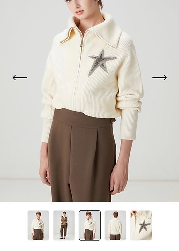 Nakışlı Bej Kısa Triko Kadın Kazak - Görsel 2