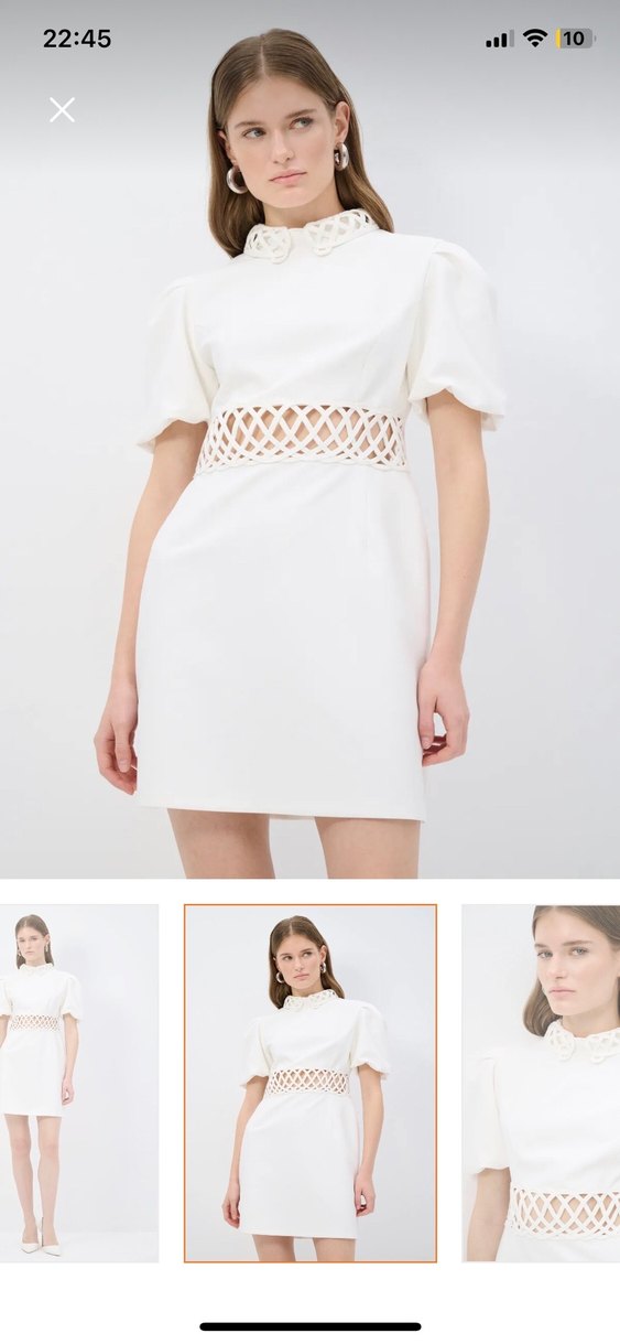 Dantel Detaylı Beyaz Mini Elbise - Görsel 2