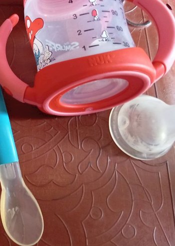 Kırmızı Bebek Biberonu ve Kaşık Seti