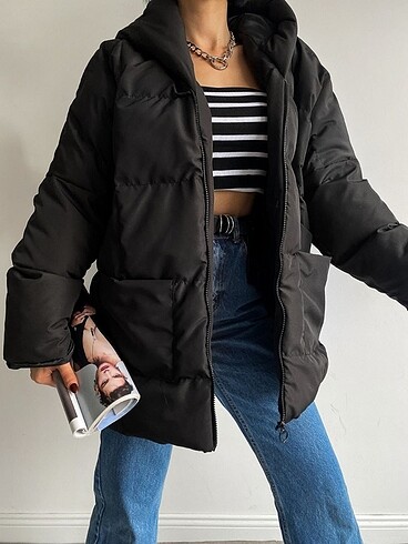Oversize Kadın şişme mont / kapüşonlu