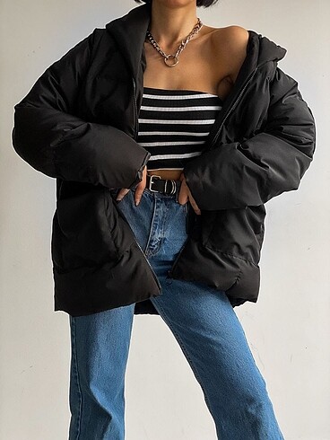universal Beden Oversize Kadın şişme mont / kapüşonlu