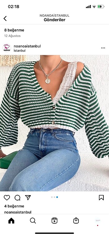 Yeşil çizgili crop hırka