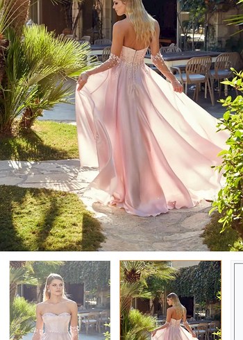 ÖMÜR INN Straplez İşlemeli Pembe Abiye
