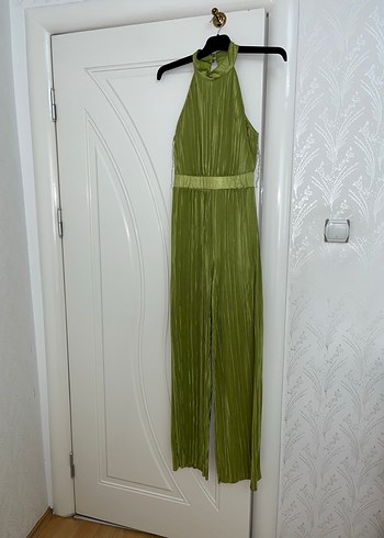 Yağ Yeşili Piliseli Uzun Kadın Tulum - Görsel 2