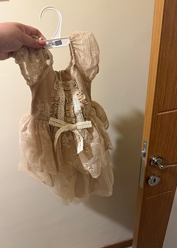 Kız Çocuk Bej Dantel Detaylı Bohem Elbise - Görsel 5