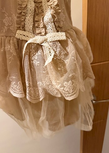 Kız Çocuk Bej Dantel Detaylı Bohem Elbise - Görsel 2