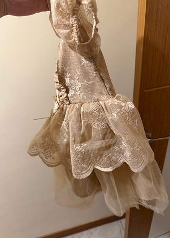 Kız Çocuk Bej Dantel Detaylı Bohem Elbise - Görsel 4