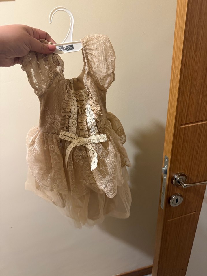 Kız Çocuk Bej Dantel Detaylı Bohem Elbise - Görsel 5