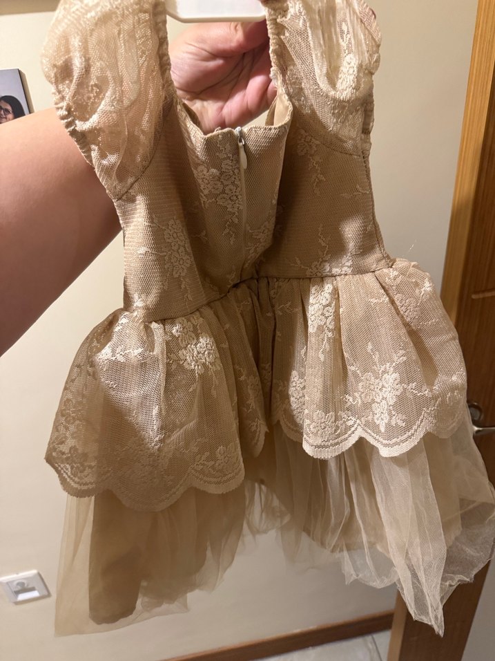 Kız Çocuk Bej Dantel Detaylı Bohem Elbise - Görsel 3