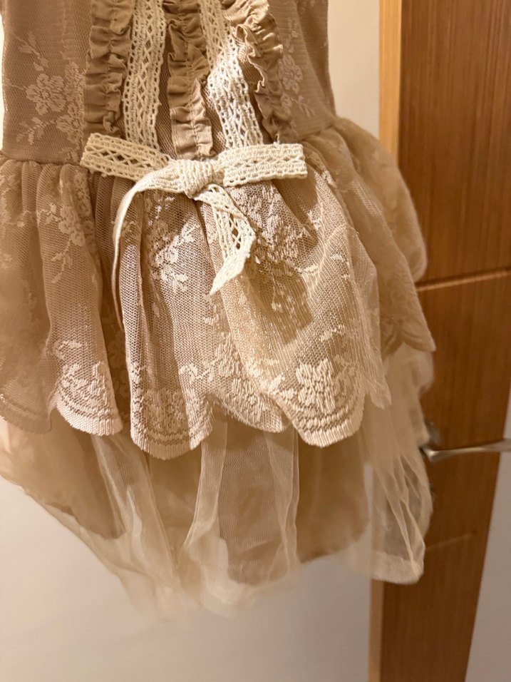 Kız Çocuk Bej Dantel Detaylı Bohem Elbise - Görsel 2