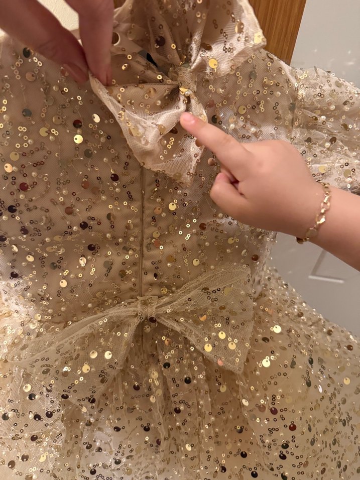 Bej Karpuz Kol İncili Çocuk Abiye - Görsel 4