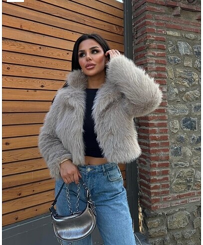 bej kürk peluş crop