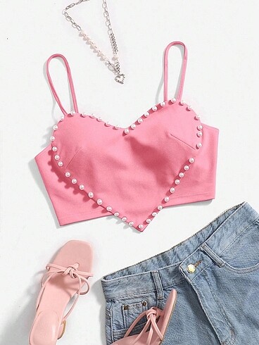 s Beden pembe Renk Pembe incili crop