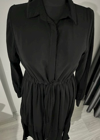 Siyah Pileli Uzun Keten Elbise - Görsel 2