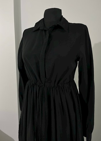 Siyah Pileli Uzun Keten Elbise - Görsel 3