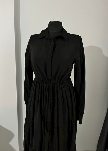 Siyah Pileli Uzun Keten Elbise - Görsel 6