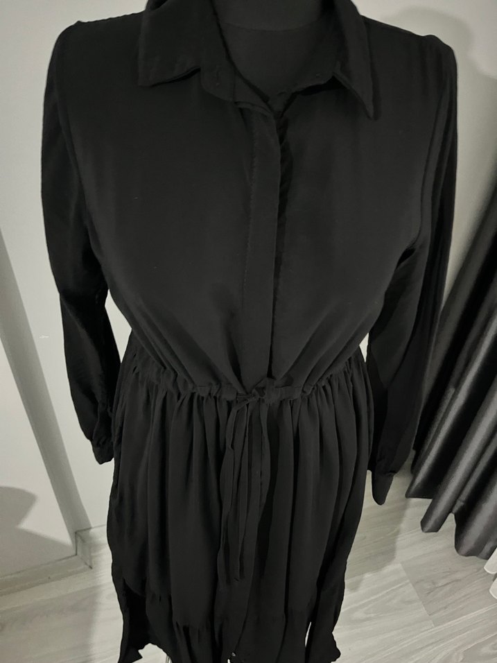 Siyah Pileli Uzun Keten Elbise - Görsel 2