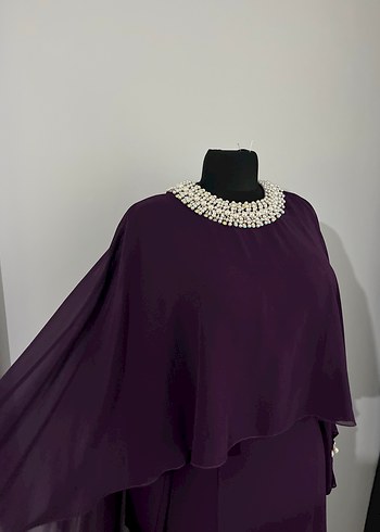 Mor Uzun Drapeli Kadın Elbise - Görsel 4