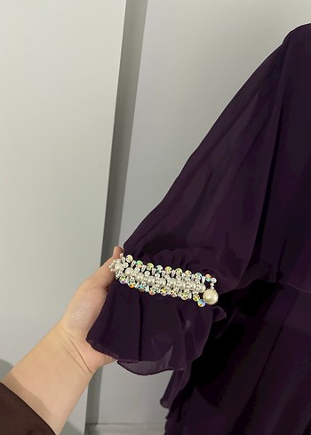 Mor Uzun Drapeli Kadın Elbise - Görsel 3