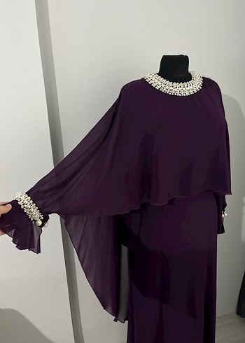 Mor Uzun Drapeli Kadın Elbise - Görsel 2