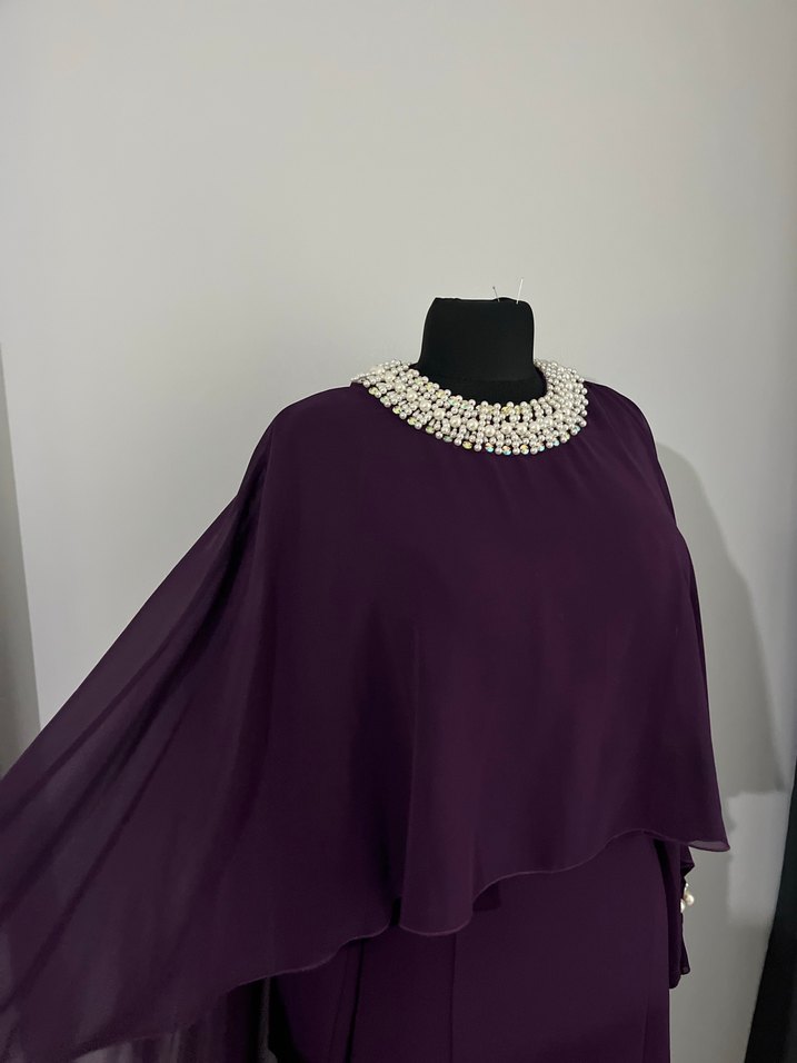 Mor Uzun Drapeli Kadın Elbise - Görsel 4