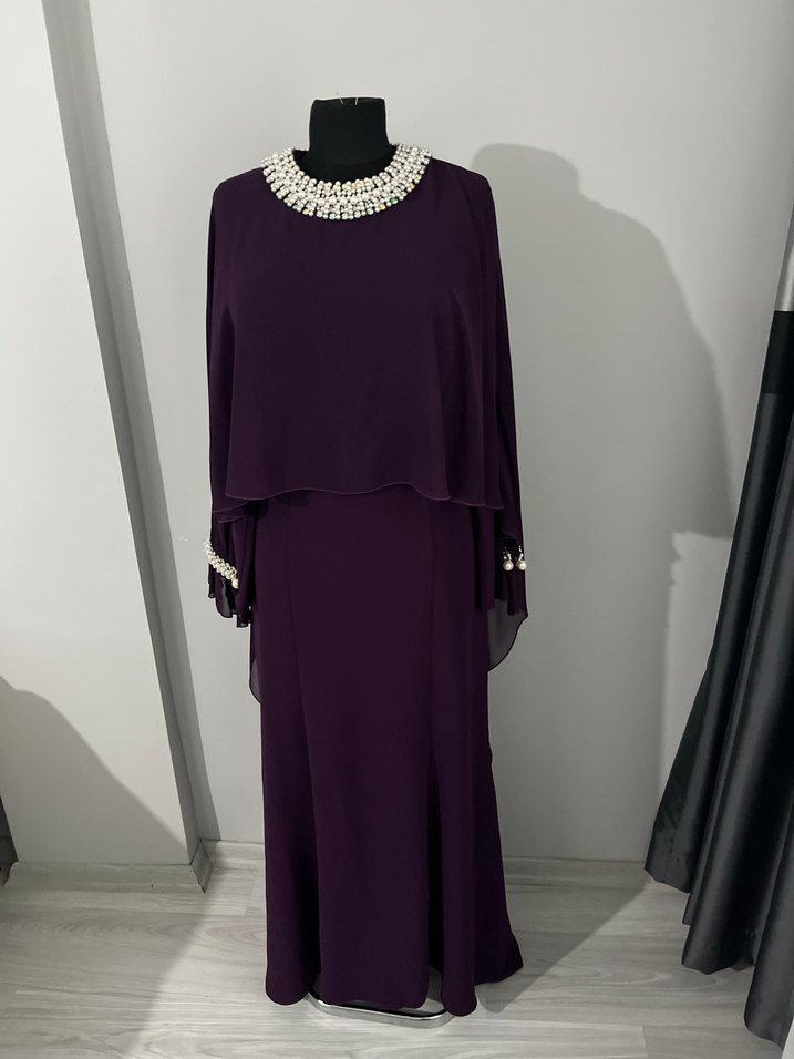 Mor Uzun Drapeli Kadın Elbise - Görsel 5