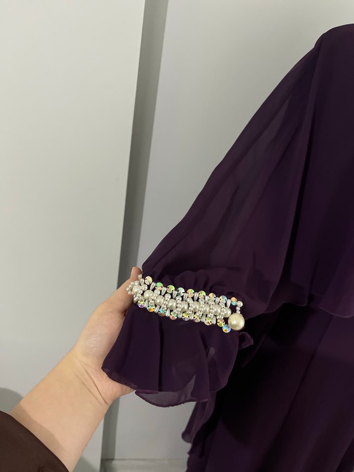 Mor Uzun Drapeli Kadın Elbise - Görsel 3