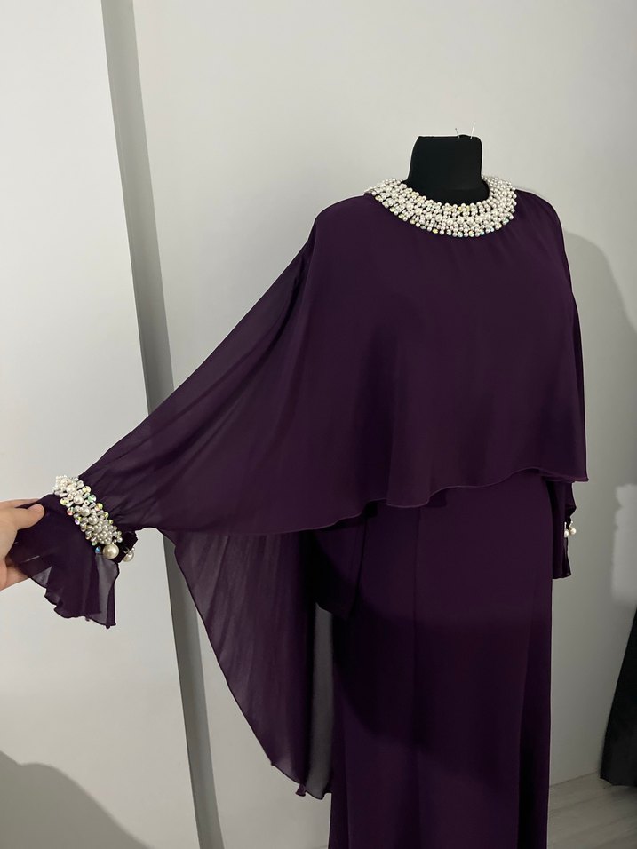 Mor Uzun Drapeli Kadın Elbise - Görsel 2