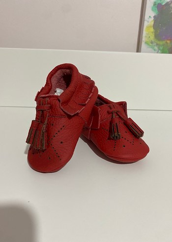 Kız Bebek Kırmızı Deri Püsküllü İlk Adım Ayakkabısı - Görsel 2