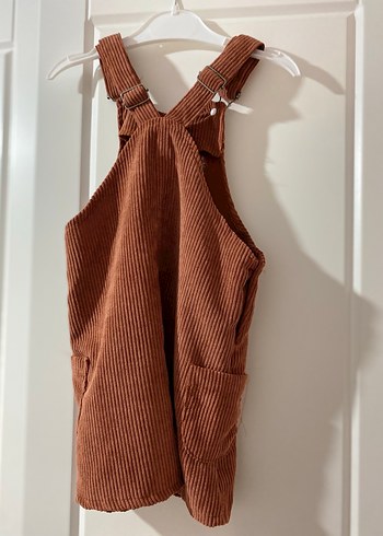 Kız Çocuk Kahverengi Nakışlı Düğmeli Elbise - Görsel 4