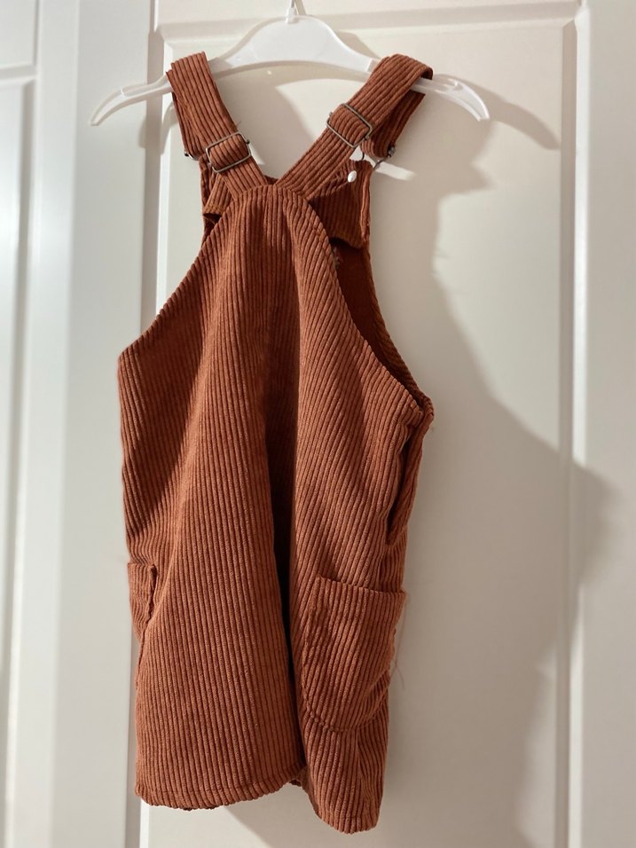 Kız Çocuk Kahverengi Nakışlı Düğmeli Elbise - Görsel 4