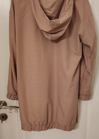 Bej Midi Kadın Yağmurluk Kapüşonlu - Görsel 4