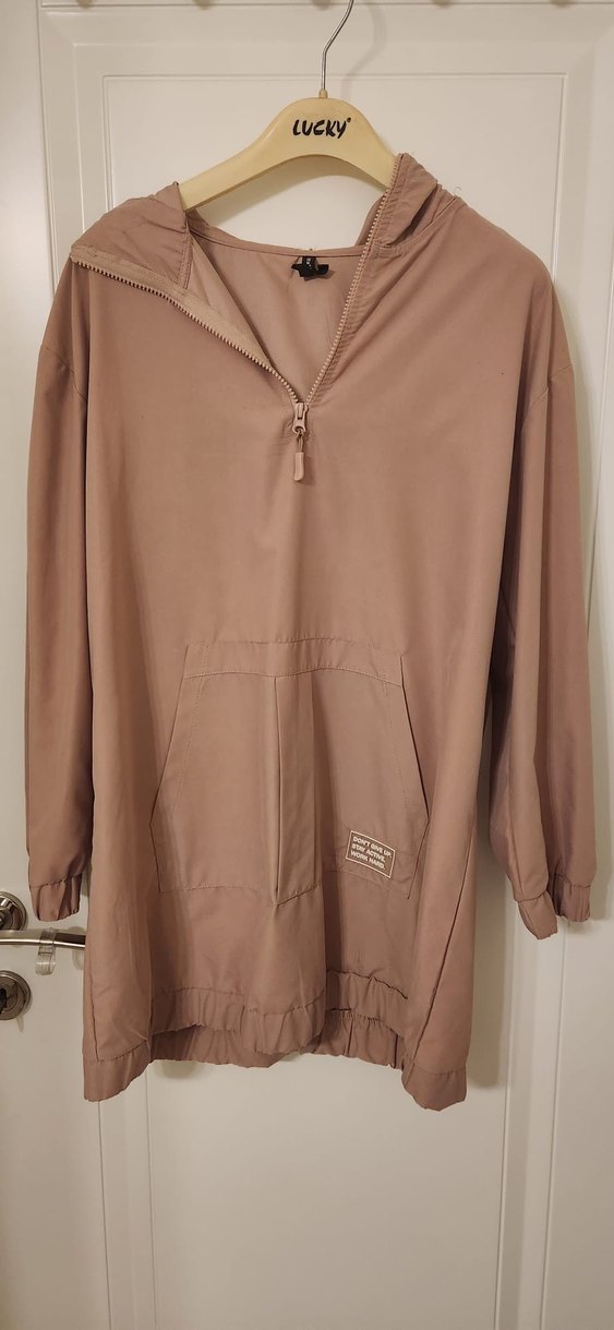 Bej Midi Kadın Yağmurluk Kapüşonlu - Görsel 3