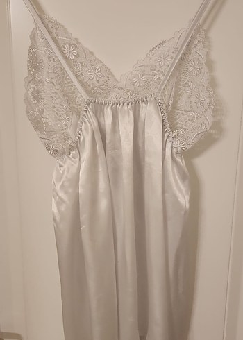Uzun Beyaz Bohem Dantel Detaylı Kadın Gecelik - Görsel 2