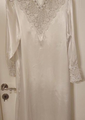 Uzun Beyaz Bohem Dantel Detaylı Kadın Gecelik - Görsel 13
