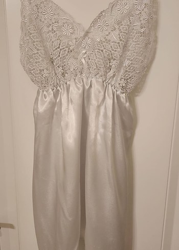 Uzun Beyaz Bohem Dantel Detaylı Kadın Gecelik - Görsel 3