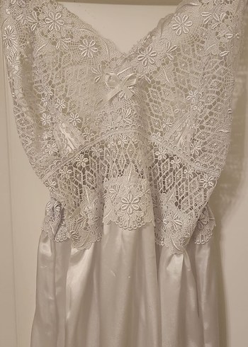 Uzun Beyaz Bohem Dantel Detaylı Kadın Gecelik - Görsel 5