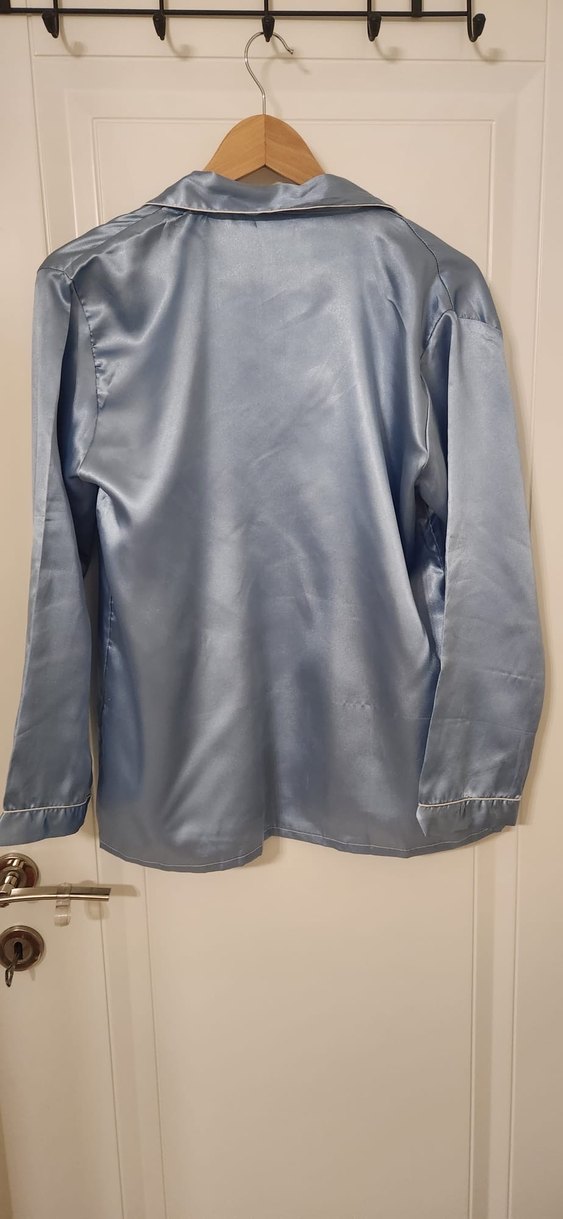 Mavi Nakışlı Vintage Kadın Pijama Takımı - Görsel 2