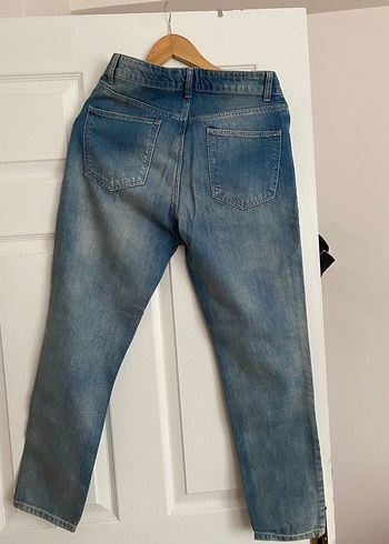 Kadın Mavi Yırtık Bol Kesim Denim Pantolon - Görsel 2