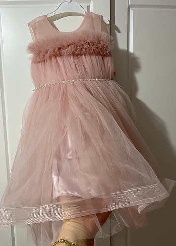 Askılı Kız Çocuk Tül abiye rose rengi - Görsel 5