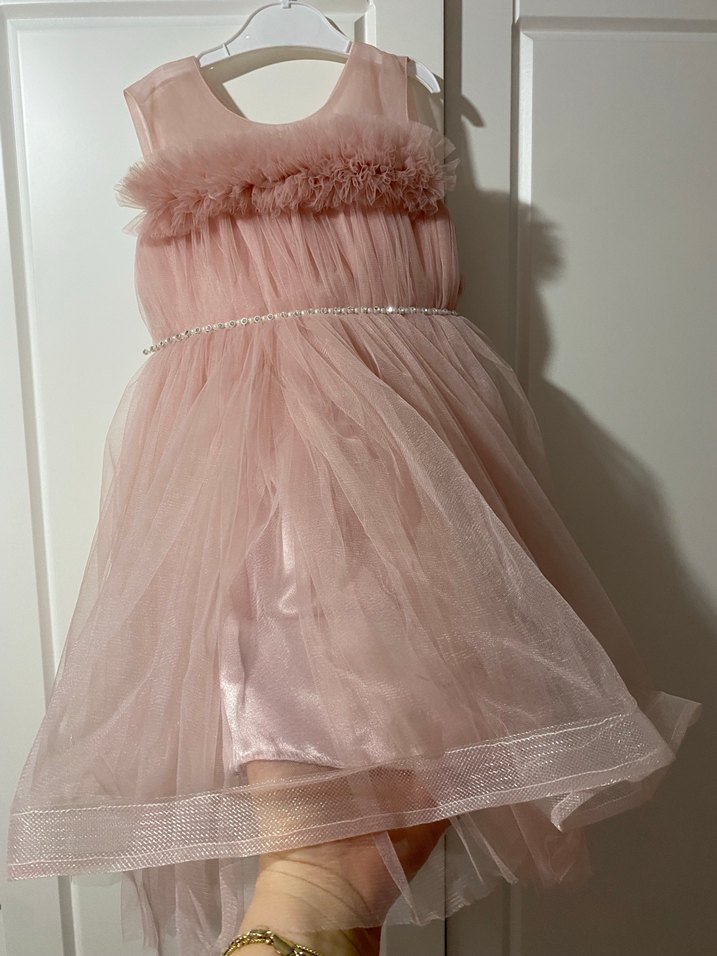 Askılı Kız Çocuk Tül abiye rose rengi - Görsel 5