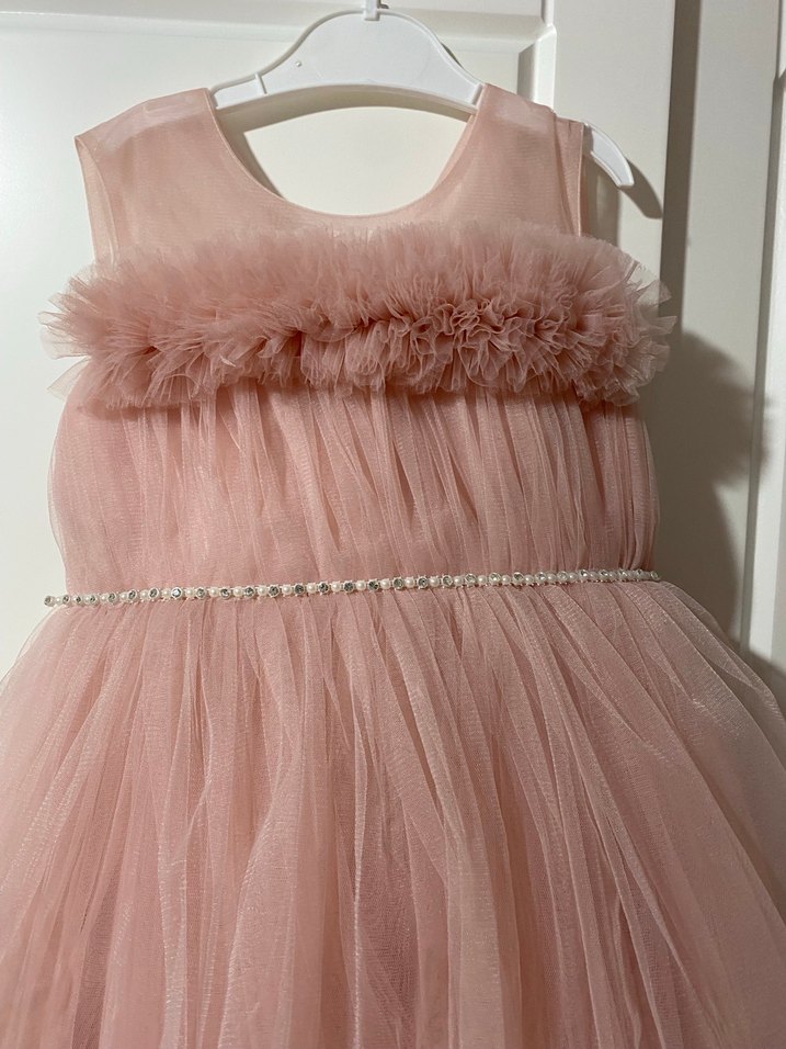 Askılı Kız Çocuk Tül abiye rose rengi - Görsel 2