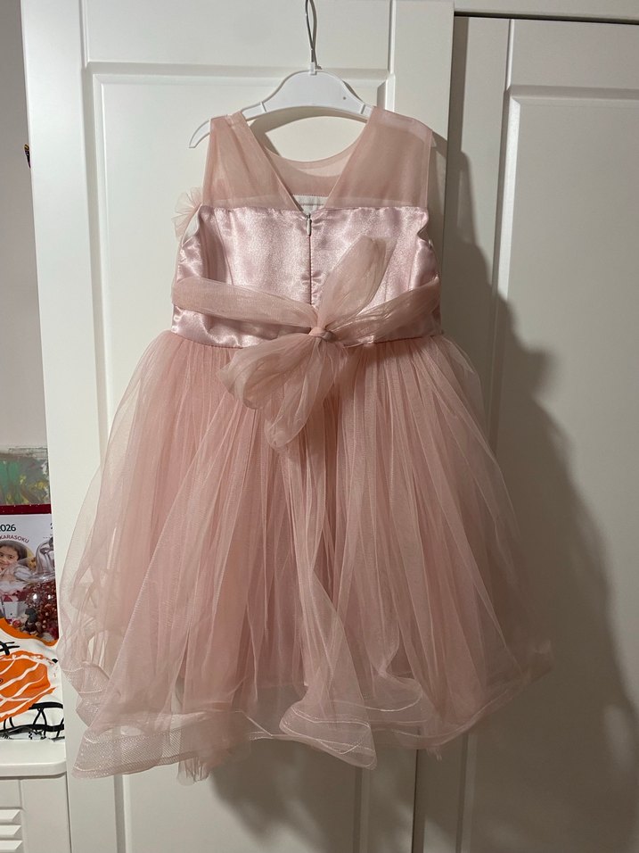 Askılı Kız Çocuk Tül abiye rose rengi - Görsel 3