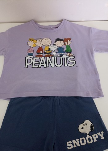 5 Yaş Beden Snoopy Baskılı Mor Kız Şortlu Takım