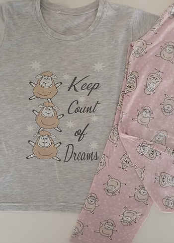 Pamuklu Kız Çocuk Gri Baskılı Kısa Kollu Pijama