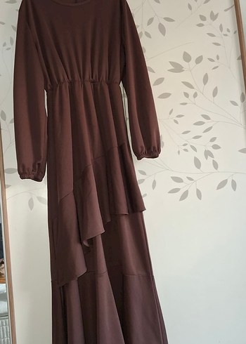 Vintage Love Kahverengi Uzun Kollu Uzun Elbise