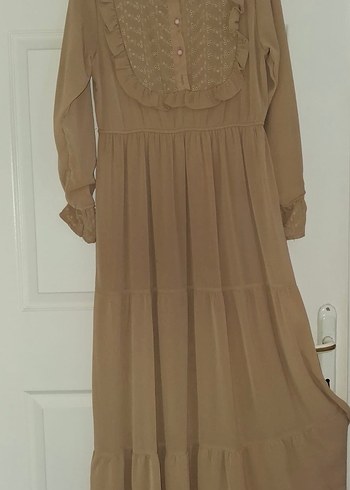 Vintage Love Bej Vintage Bohem Uzun Kollu Elbise