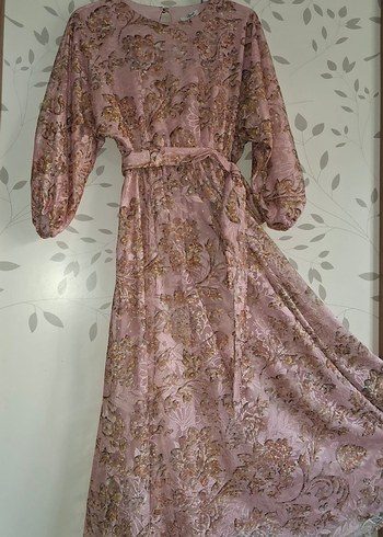 Abiye Vintage Bohem Tarzda Pembe Uzun Elbise