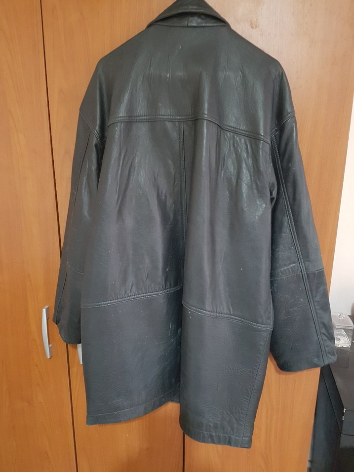 Düğmeli Siyah Deri erkek Ceket - Görsel 2